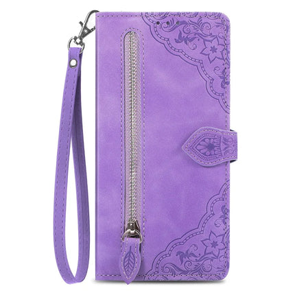For Honor 200 Smart 5G / X7c 4G Zipper Wallet Case Flower Imprint PU Leather Phone Cover with Strap