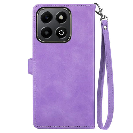 For Honor 200 Smart 5G / X7c 4G Zipper Wallet Case Flower Imprint PU Leather Phone Cover with Strap