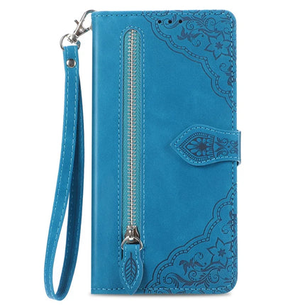 For Honor 200 Smart 5G / X7c 4G Zipper Wallet Case Flower Imprint PU Leather Phone Cover with Strap