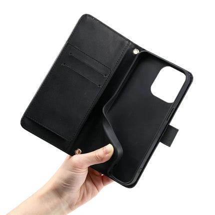 For iPhone 15 Pro Max Crossbody Leather Case Ring Buckle Wallet Stand Rhombus Mobile Cover