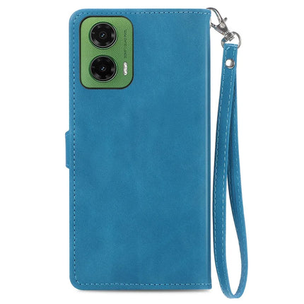 For Motorola Moto G35 5G Case Zipper Wallet PU Leather Flower Imprint Phone Cover