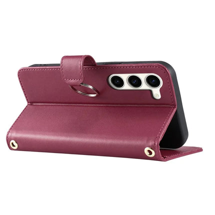 For Samsung Galaxy S23 Crossbody Leather Case Ring Buckle Wallet Stand Rhombus Mobile Cover