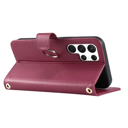 For Samsung Galaxy S23 Ultra Crossbody Leather Case Ring Buckle Wallet Stand Rhombus Mobile Cover