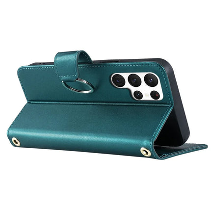 For Samsung Galaxy S23 Ultra Crossbody Leather Case Ring Buckle Wallet Stand Rhombus Mobile Cover