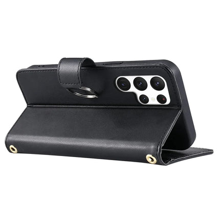 For Samsung Galaxy S23 Ultra Crossbody Leather Case Ring Buckle Wallet Stand Rhombus Mobile Cover