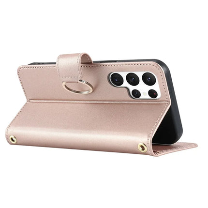 For Samsung Galaxy S23 Ultra Crossbody Leather Case Ring Buckle Wallet Stand Rhombus Mobile Cover