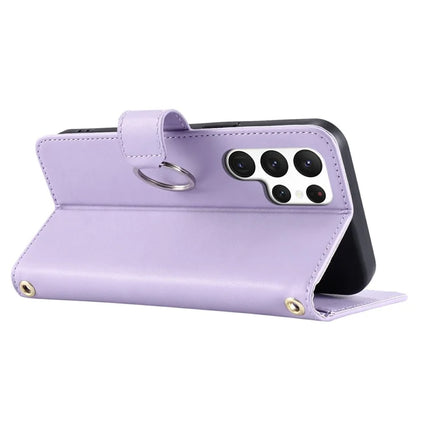 For Samsung Galaxy S23 Ultra Crossbody Leather Case Ring Buckle Wallet Stand Rhombus Mobile Cover