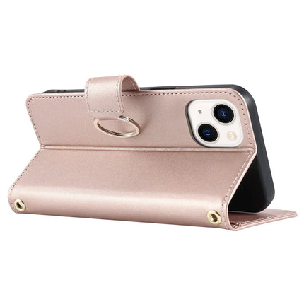 For iPhone 14 / 13 Crossbody Leather Case Ring Buckle Wallet Stand Rhombus Mobile Cover