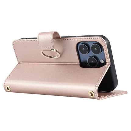 For iPhone 13 Pro Max Crossbody Leather Case Ring Buckle Wallet Stand Rhombus Mobile Cover