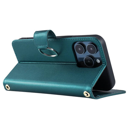 For iPhone 13 Pro Max Crossbody Leather Case Ring Buckle Wallet Stand Rhombus Mobile Cover