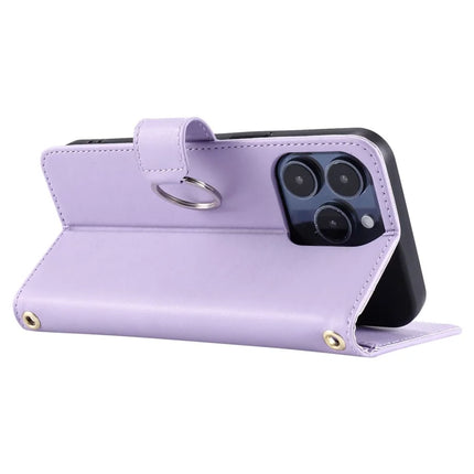 For iPhone 13 Pro Max Crossbody Leather Case Ring Buckle Wallet Stand Rhombus Mobile Cover