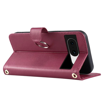For Google Pixel 8a Crossbody Leather Case Ring Buckle Wallet Stand Rhombus Mobile Cover