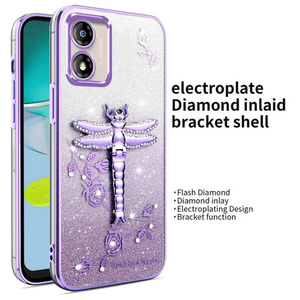 KADEM For Motorola Moto E13 4G Case Dragonfly Kickstand TPU Flowers Glitter Phone Cover