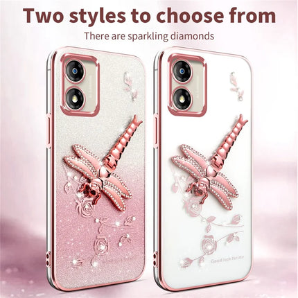 KADEM For Motorola Moto E13 4G Case Dragonfly Kickstand TPU Flowers Glitter Phone Cover