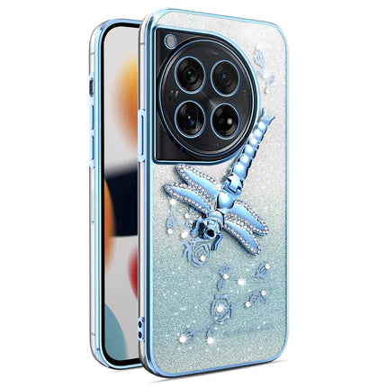KADEM For OnePlus 12 5G Case Dragonfly Kickstand TPU Flowers Glitter Phone Cover - Blue