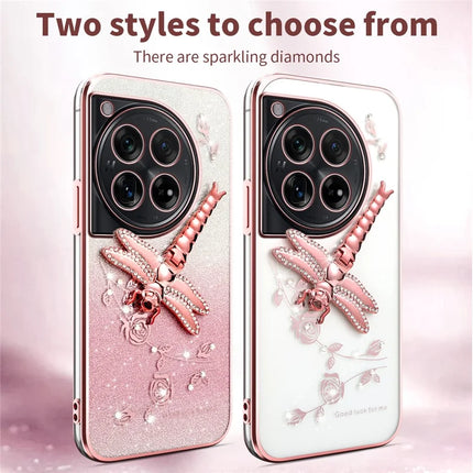 KADEM For OnePlus 12 5G Case Dragonfly Kickstand TPU Flowers Glitter Phone Cover