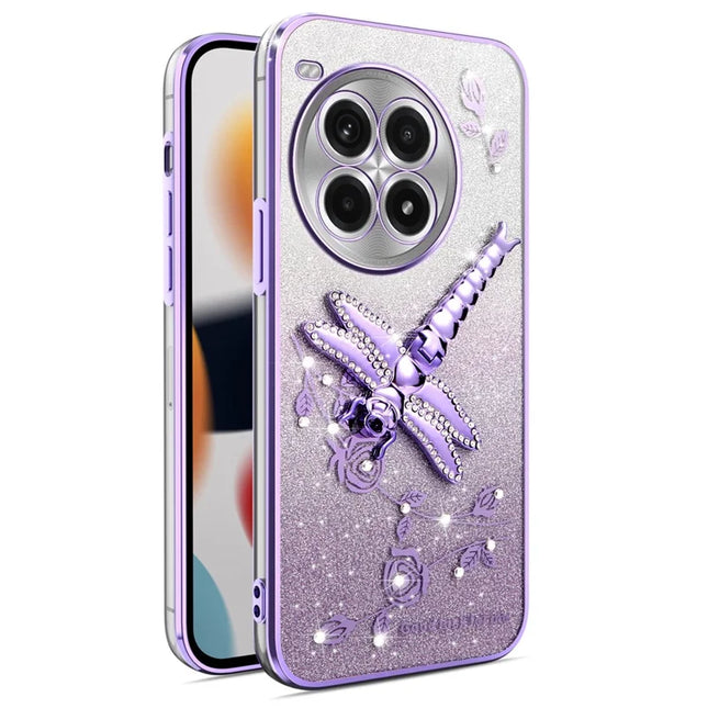 KADEM For OnePlus Ace 3 Pro 5G Case Dragonfly Kickstand TPU Flowers Glitter Phone Cover - Purple