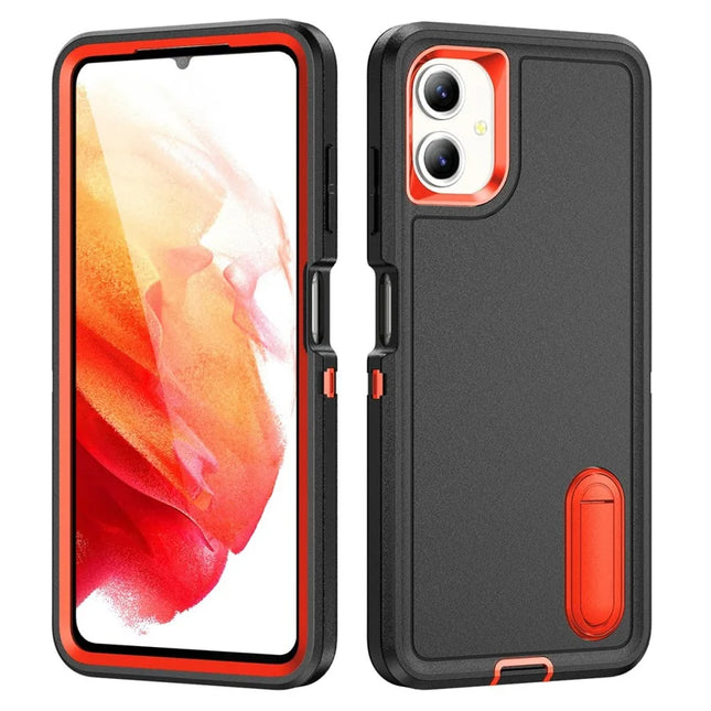 For Samsung Galaxy A06 Case Kickstand Phone Cover PC+Silicone+EVA 3-in-1 Design - Black+Orange