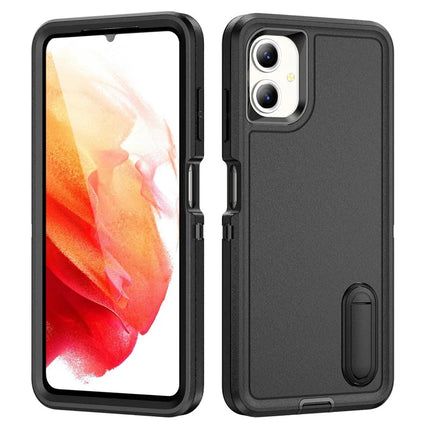 For Samsung Galaxy A06 Case Kickstand Phone Cover PC+Silicone+EVA 3-in-1 Design - Black+Black