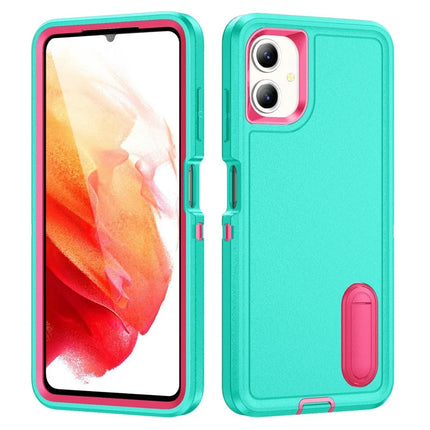 For Samsung Galaxy A06 Case Kickstand Phone Cover PC+Silicone+EVA 3-in-1 Design - Light Cyan+Rose