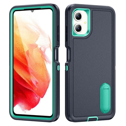 For Samsung Galaxy A06 Case Kickstand Phone Cover PC+Silicone+EVA 3-in-1 Design - Dark Blue+Light Cyan