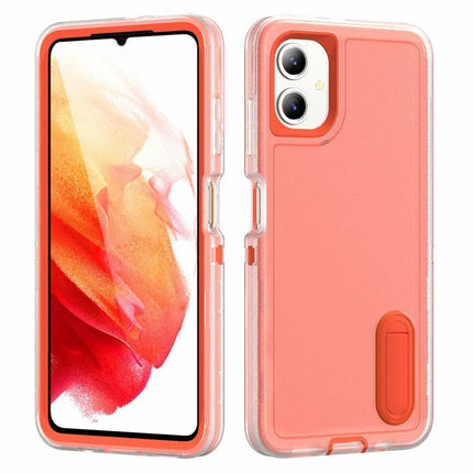 For Samsung Galaxy A06 Case Kickstand Phone Cover PC+Silicone+EVA 3-in-1 Design - Transparent+Orange