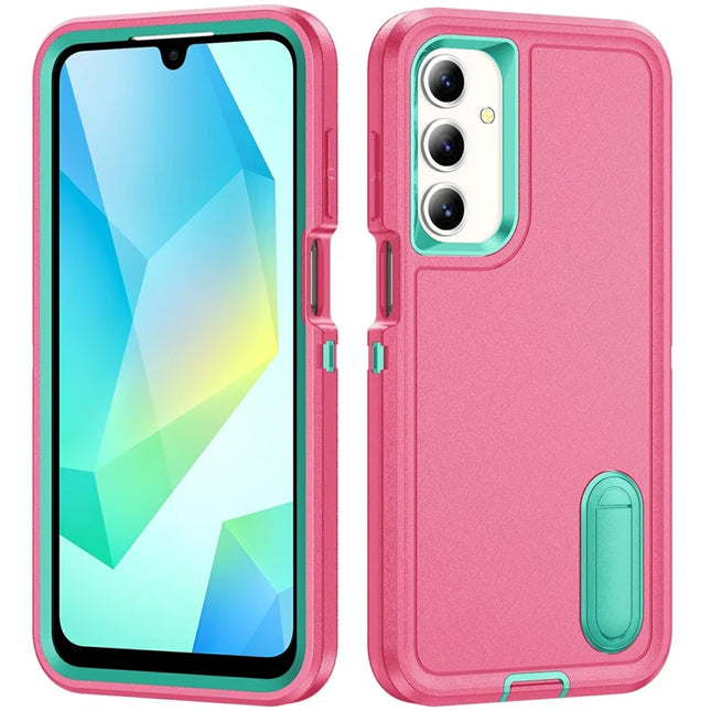 For Samsung Galaxy A16 4G / 5G Case Kickstand Phone Cover PC+Silicone+EVA 3-in-1 Design - Rose+Light Cyan