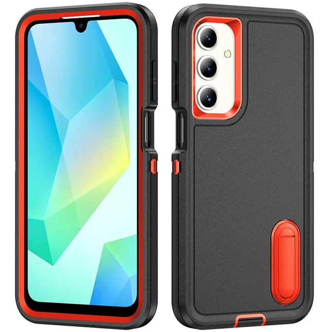For Samsung Galaxy A16 4G / 5G Case Kickstand Phone Cover PC+Silicone+EVA 3-in-1 Design - Black+Orange
