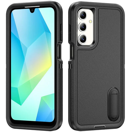 For Samsung Galaxy A16 4G / 5G Case Kickstand Phone Cover PC+Silicone+EVA 3-in-1 Design - Black+Black