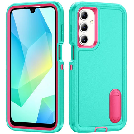 For Samsung Galaxy A16 4G / 5G Case Kickstand Phone Cover PC+Silicone+EVA 3-in-1 Design - Light Cyan+Rose