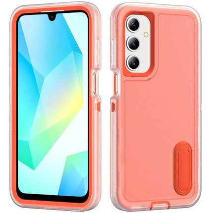 For Samsung Galaxy A16 4G / 5G Case Kickstand Phone Cover PC+Silicone+EVA 3-in-1 Design - Transparent+Orange