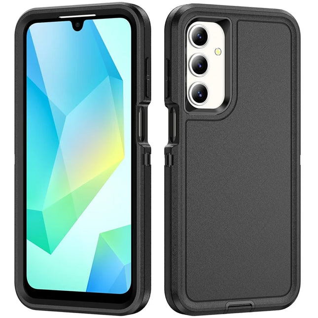 For Samsung Galaxy A16 4G / 5G Case PC+Silicone+EVA 3-in-1 Shockproof Phone Cover - Black+Black