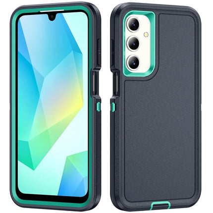 For Samsung Galaxy A16 4G / 5G Case PC+Silicone+EVA 3-in-1 Shockproof Phone Cover - Dark Blue+Light Cyan