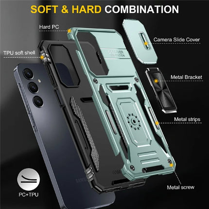 For Samsung Galaxy A16 4G / 5G Case Kickstand Slide Lens Lid PC+TPU Drop-Proof Phone Cover