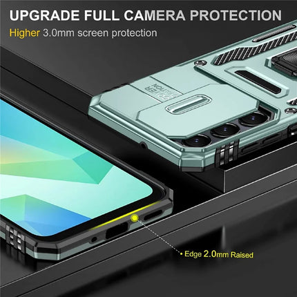 For Samsung Galaxy A16 4G / 5G Case Kickstand Slide Lens Lid PC+TPU Drop-Proof Phone Cover