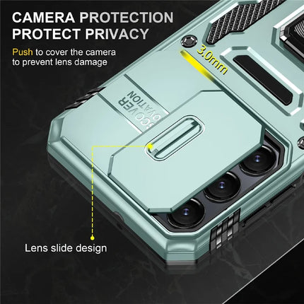 For Samsung Galaxy A16 4G / 5G Case Kickstand Slide Lens Lid PC+TPU Drop-Proof Phone Cover