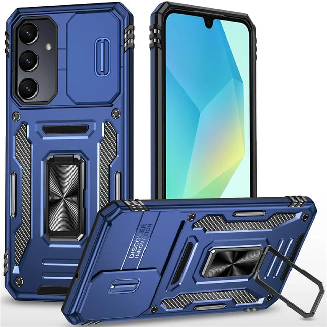 For Samsung Galaxy A16 4G / 5G Case Kickstand Slide Lens Lid PC+TPU Drop-Proof Phone Cover - Navy Blue