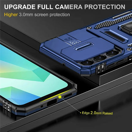 For Samsung Galaxy A16 4G / 5G Case Kickstand Slide Lens Lid PC+TPU Drop-Proof Phone Cover