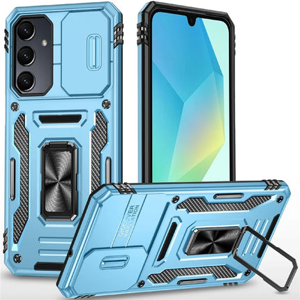 For Samsung Galaxy A16 4G / 5G Case Kickstand Slide Lens Lid PC+TPU Drop-Proof Phone Cover - Baby Blue