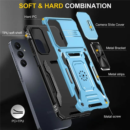 For Samsung Galaxy A16 4G / 5G Case Kickstand Slide Lens Lid PC+TPU Drop-Proof Phone Cover