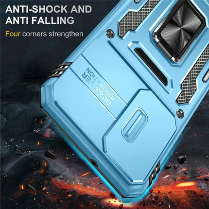 For Samsung Galaxy A16 4G / 5G Case Kickstand Slide Lens Lid PC+TPU Drop-Proof Phone Cover