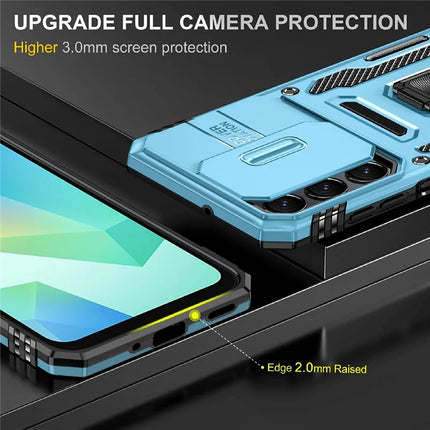 For Samsung Galaxy A16 4G / 5G Case Kickstand Slide Lens Lid PC+TPU Drop-Proof Phone Cover