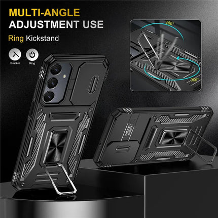 For Samsung Galaxy A16 4G / 5G Case Kickstand Slide Lens Lid PC+TPU Drop-Proof Phone Cover