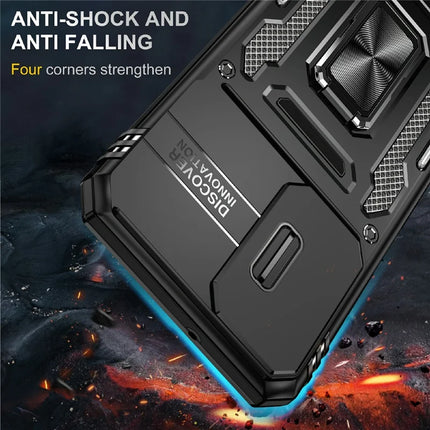 For Samsung Galaxy A16 4G / 5G Case Kickstand Slide Lens Lid PC+TPU Drop-Proof Phone Cover