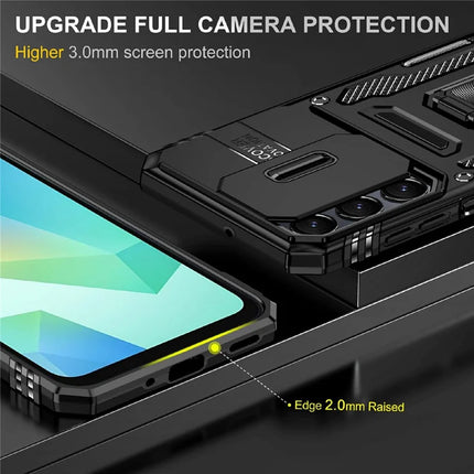 For Samsung Galaxy A16 4G / 5G Case Kickstand Slide Lens Lid PC+TPU Drop-Proof Phone Cover