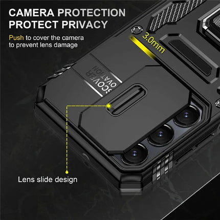 For Samsung Galaxy A16 4G / 5G Case Kickstand Slide Lens Lid PC+TPU Drop-Proof Phone Cover
