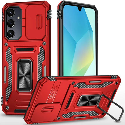For Samsung Galaxy A16 4G / 5G Case Kickstand Slide Lens Lid PC+TPU Drop-Proof Phone Cover - Red