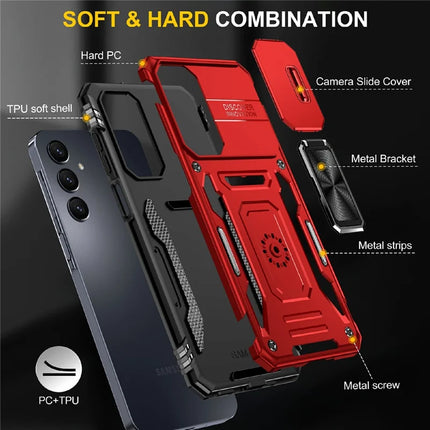 For Samsung Galaxy A16 4G / 5G Case Kickstand Slide Lens Lid PC+TPU Drop-Proof Phone Cover