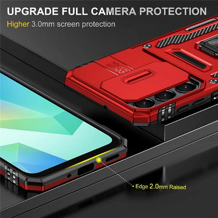 For Samsung Galaxy A16 4G / 5G Case Kickstand Slide Lens Lid PC+TPU Drop-Proof Phone Cover