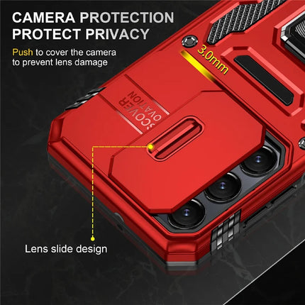 For Samsung Galaxy A16 4G / 5G Case Kickstand Slide Lens Lid PC+TPU Drop-Proof Phone Cover